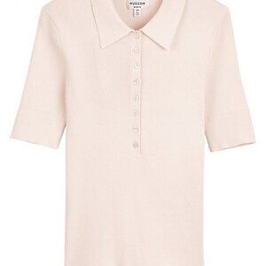 Hudson Womens Xsmall The Modern Uniform Ribbed Polo Shirt Blush Color